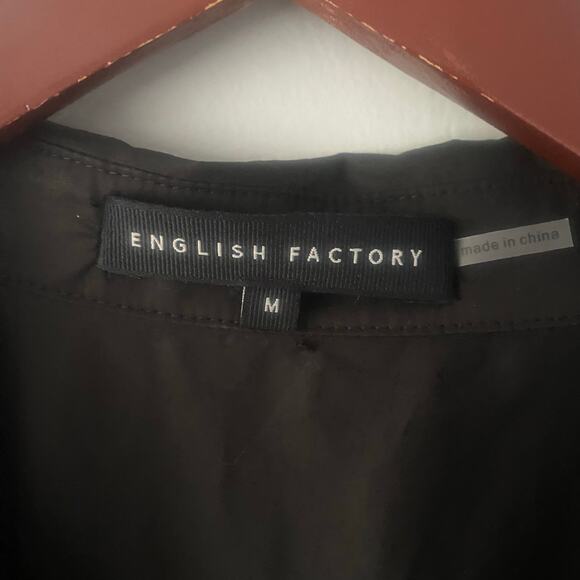 English Factor Bow Poplin Button-Up Shirt Black Size Medium - Picture 4 of 7
